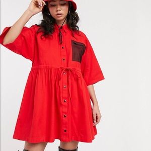 ASOS Red Denim Mini Smock Dress